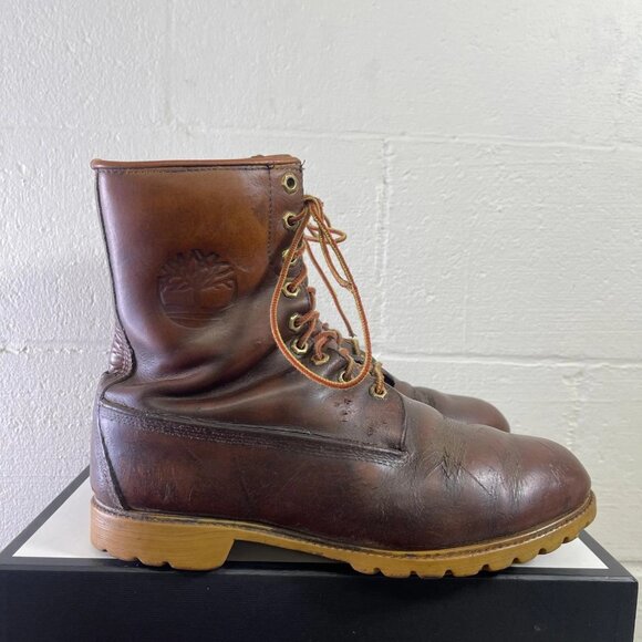Vintage Timberland Ankle Work Boots Brown Leather Lace up Men's 10.5 Wide - Picture 3 of 14